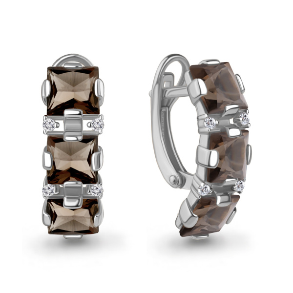 Серьги из серебра с кварцем и фианитами