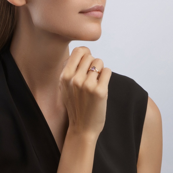 Кольцо из красного золота с аметистом и фианитами