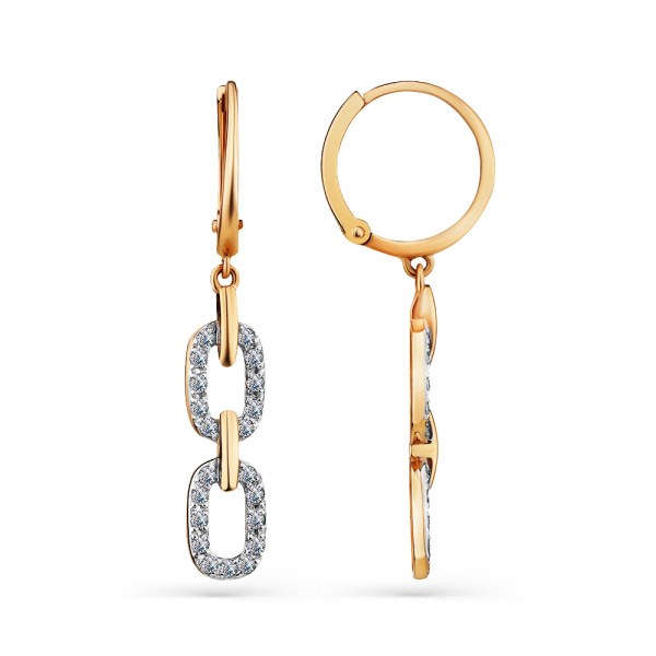 Серьги конго из красного золота с фианитами