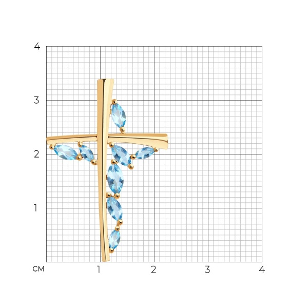 Декоративный крестик из красного золота с топазами
