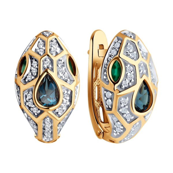 Серьги из красного золота с миксом камней