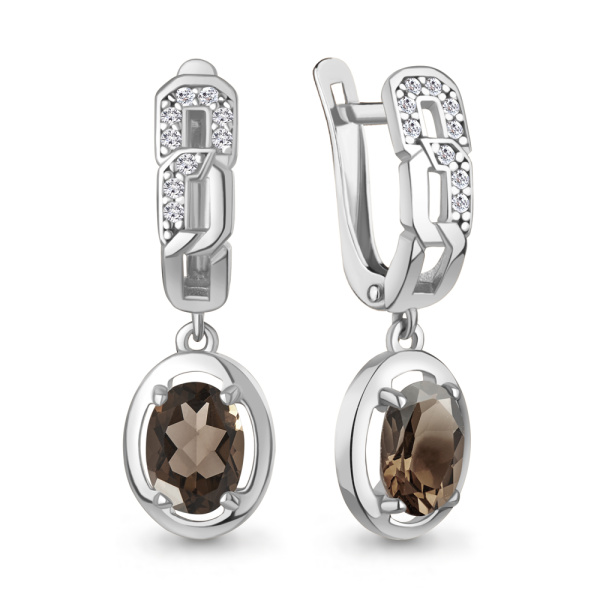 Серьги из серебра с кварцем и фианитами