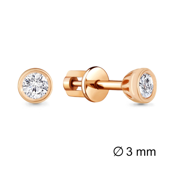 Серьги пусеты из красного золота с фианитами