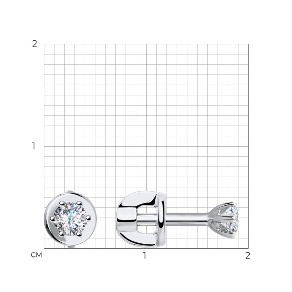 Серьги пусеты из белого золота с фианитами