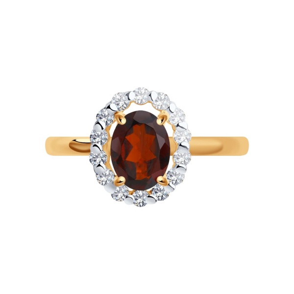 Кольцо из красного золота с гранатом и фианитами