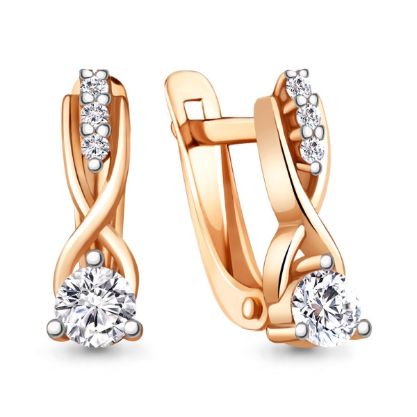Серьги из красного золота 585 пробы с фианитами