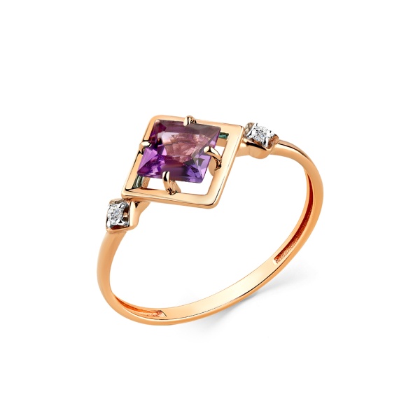 Кольцо из красного золота с аметистом и фианитами