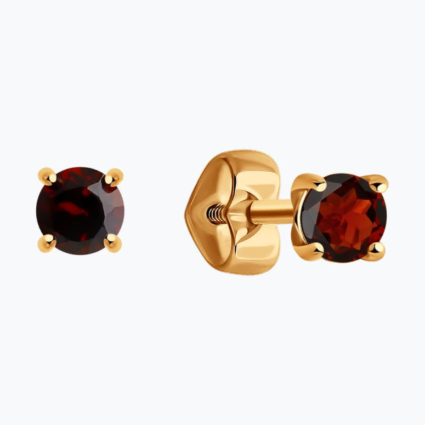 Серьги пусеты из красного золота с гранатами