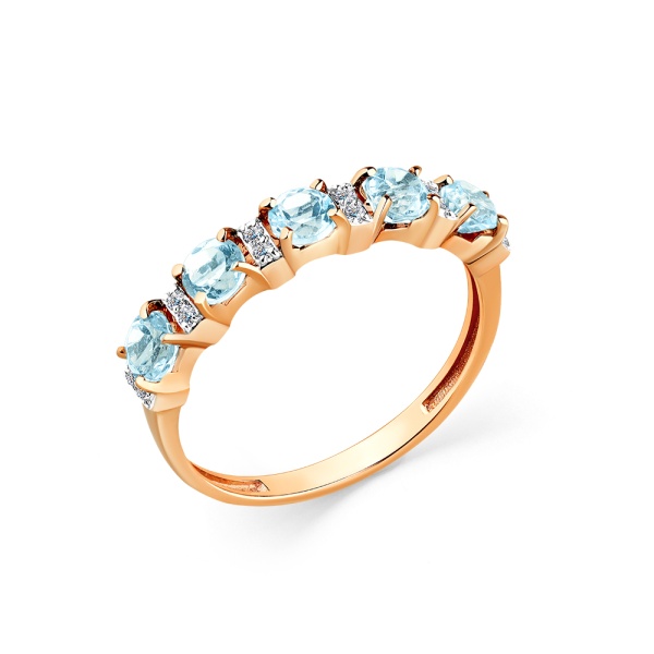 Кольцо из красного золота с топазом и фианитами