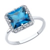 Кольцо из белого золота с топазом и фианитами