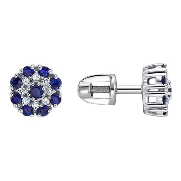 Серьги пусеты из белого золота с сапфирами и бриллиантами
