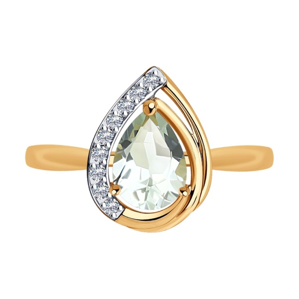 Кольцо из красного золота с празиолитом и фианитами