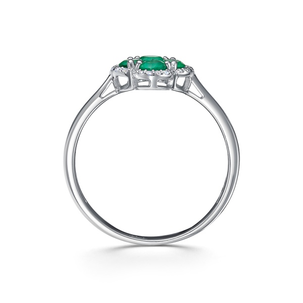 Кольцо из белого золота с изумрудами и бриллиантами