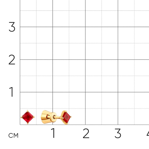 Серьги-пусеты из красного золота с гранатом