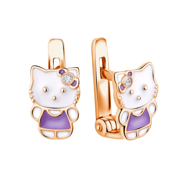 Серьги из позолоченного серебра с фианитами и эмалью