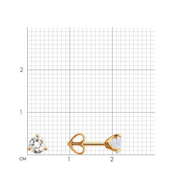 Серьги пусеты из красного золота с горным хрусталём