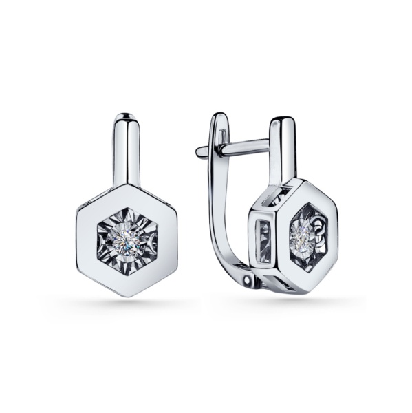 Серьги из белого золота с танцующим бриллиантом