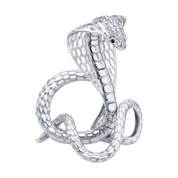 Сувенир «Кобра» из серебра с фианитами