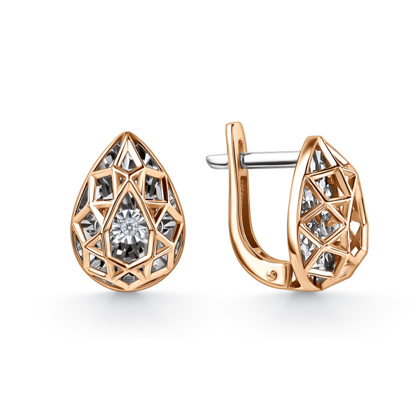 Серьги из комбинированного золота с танцующим бриллиантом