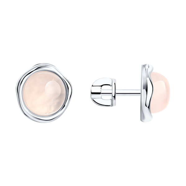 Серьги пусеты из серебра с кварцем