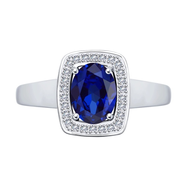 Кольцо из белого золота с сапфиром и бриллиантами