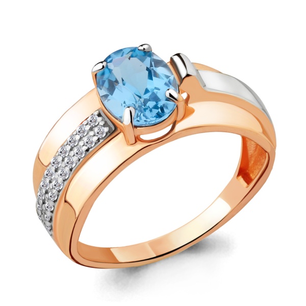 Кольцо из комбинированного золота с топазом и фианитами