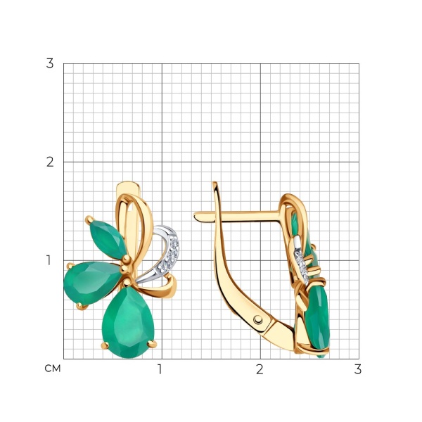 Серьги из красного золота с агатами и фианитами
