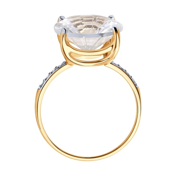 Кольцо из красного золота с горным хрусталём и фианитами