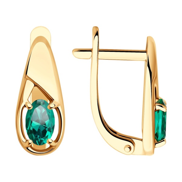 Серьги из красного золота с гидротермальными изумрудами