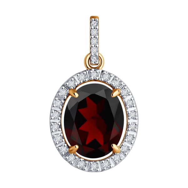 Подвеска из красного золота с гранатом и фианитами