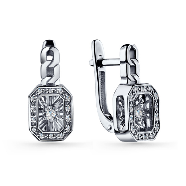 Серьги из белого золота с танцующим бриллиантом