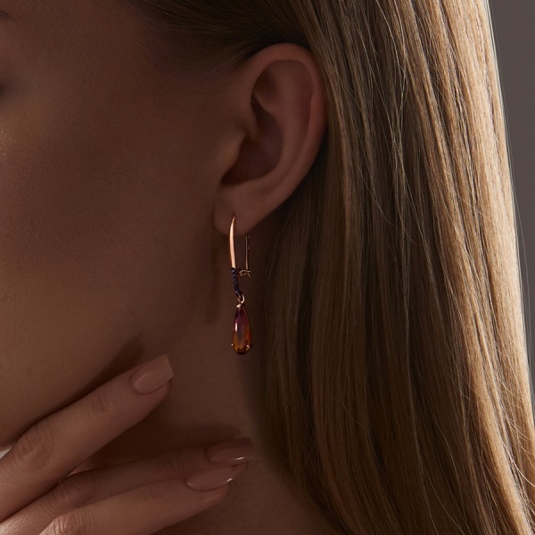 Серьги из красного золота с ситаллами и фианитами