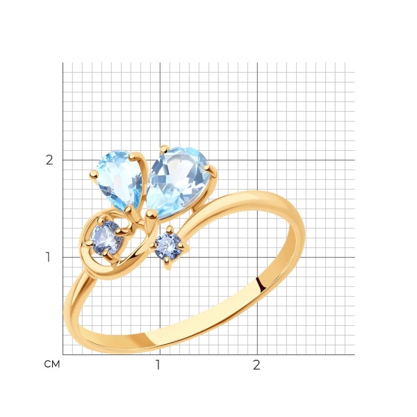 Кольцо из красного золота с топазами и фианитами