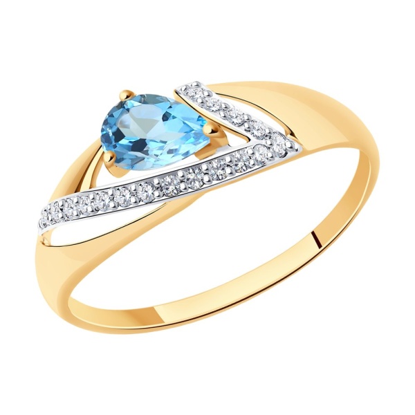 Кольцо из красного золота с топазом и фианитами