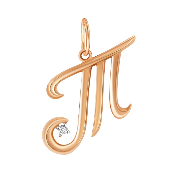 Подвеска из красного золота с фианитом «Буква Т»