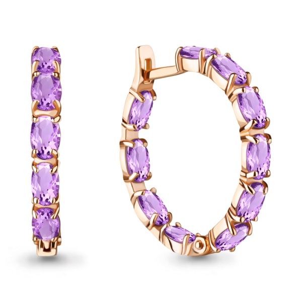 Серьги из красного золота с аметистами