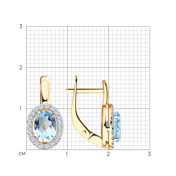 Серьги из красного золота с топазами и фианитами