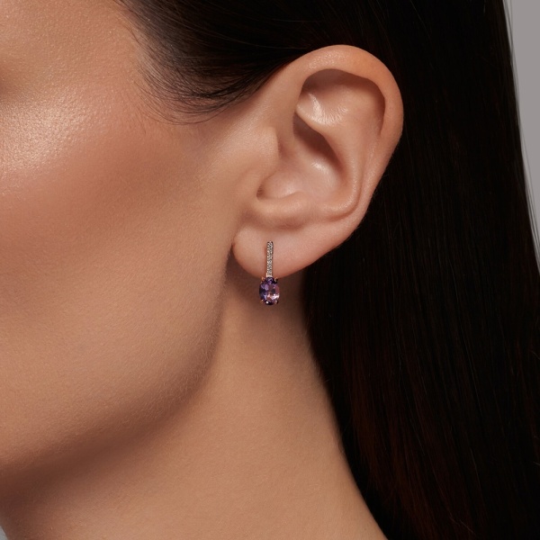 Серьги из красного золота с аметистами и фианитами