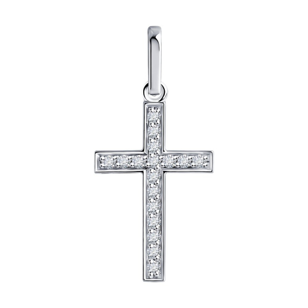 Декоративный крестик из белого золота с бриллиантами