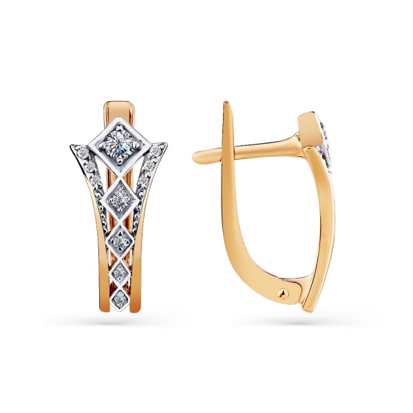 Серьги из комбинированного золота с фианитами