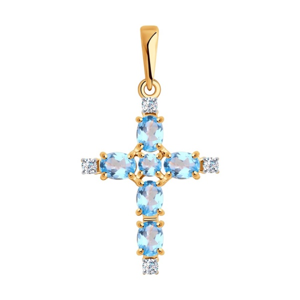 Декоративный крестик из красного золота с топазами и фианитами