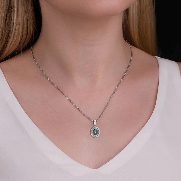 Подвеска из серебра с фианитами и кварцем