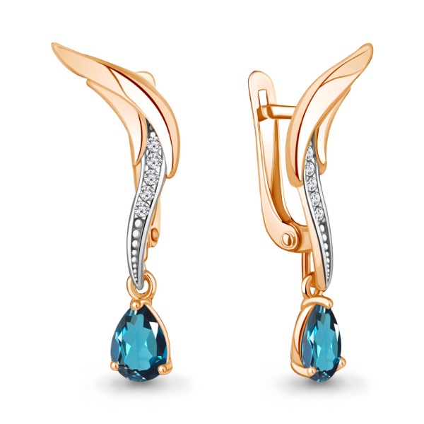 Серьги из красного золота с топазами и фианитами