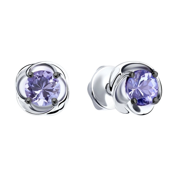 Серьги пусеты из белого золота с танзанитами