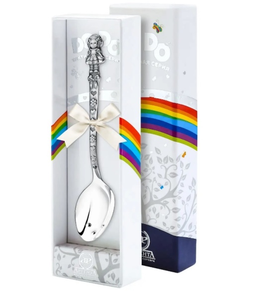 Ложка детская из серебра «Кукла с бантами»