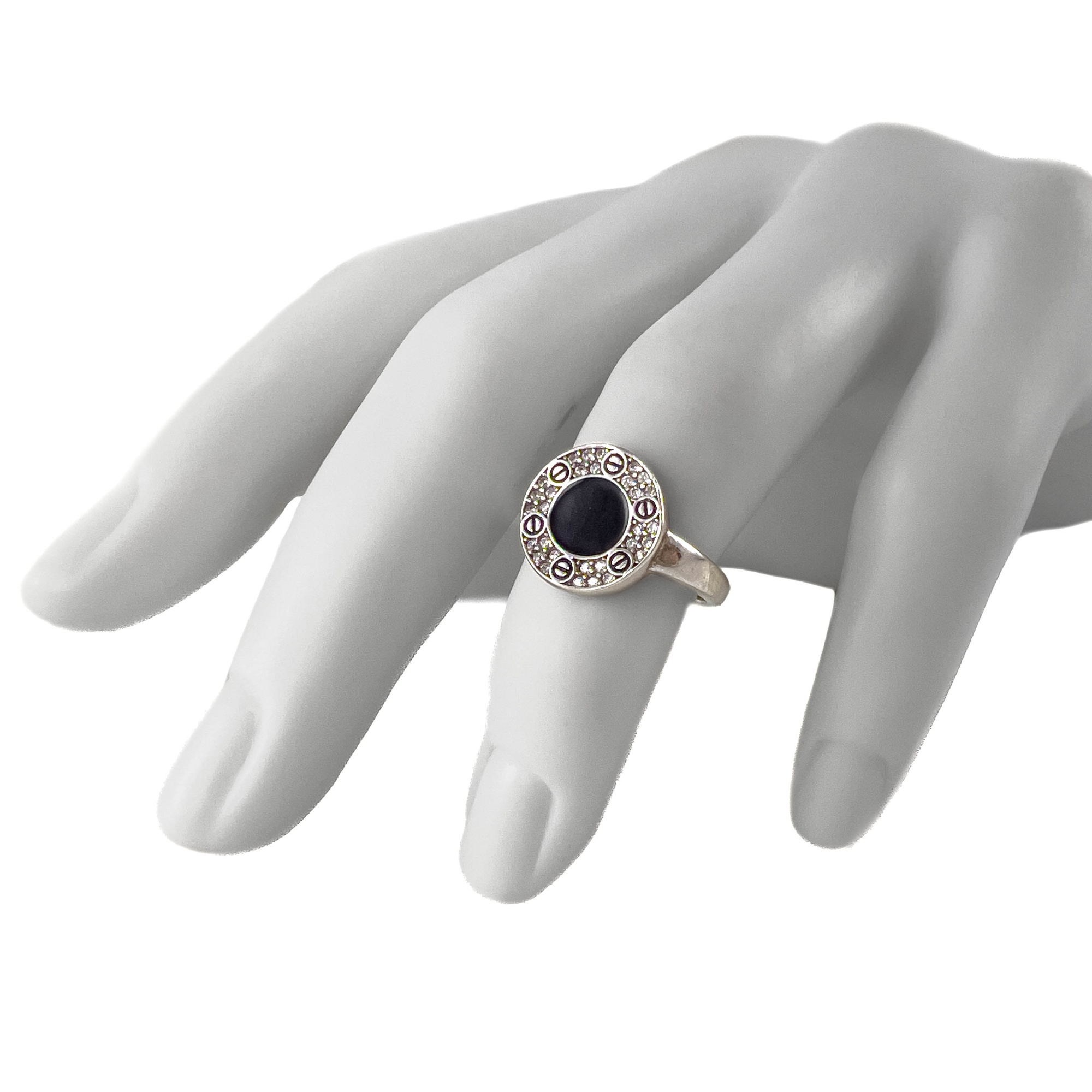 Кольцо из серебра с фианитами и эмалью