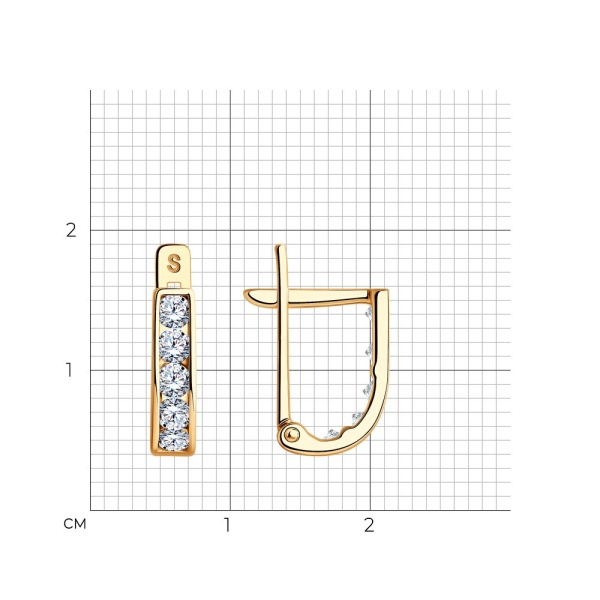 Серьги из красного золота 585 пробы с фианитами