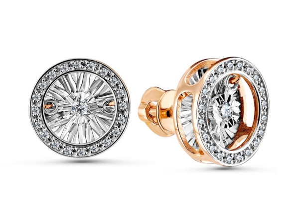 Серьги пусеты из комбинированного золота с бриллиантами