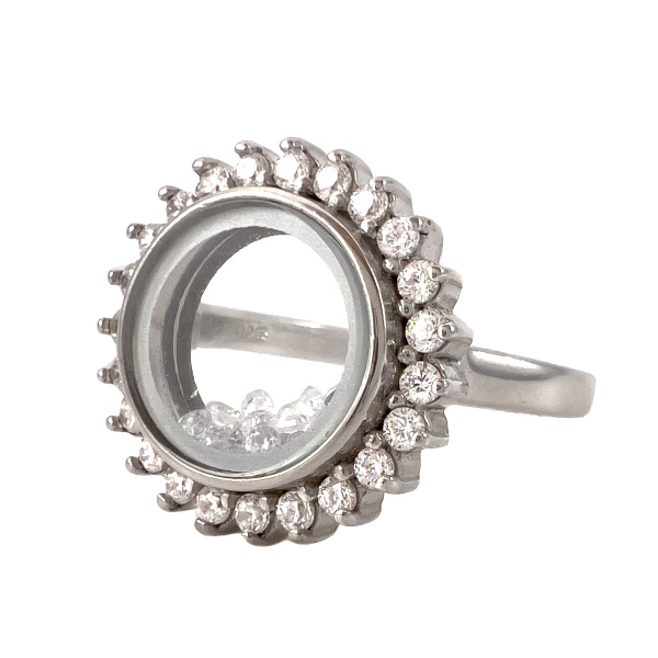 Кольцо из серебра с фианитами и стеклом