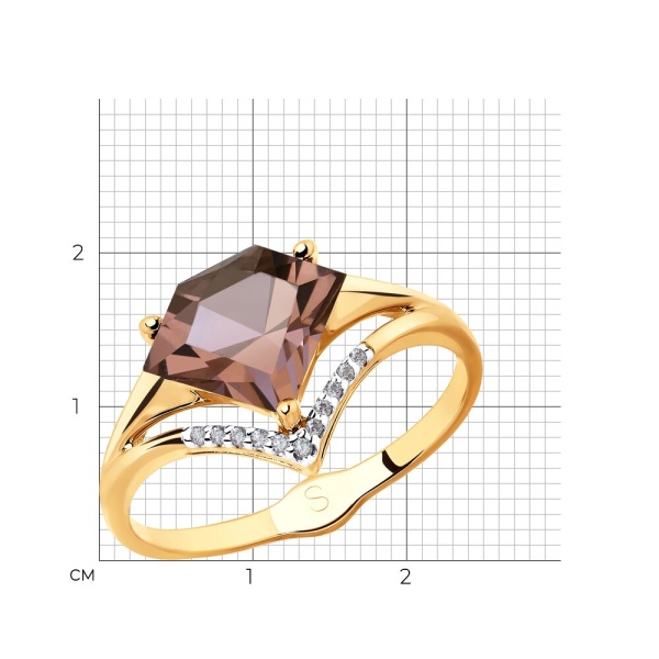 Кольцо из красного золота с ситаллом и фианитами